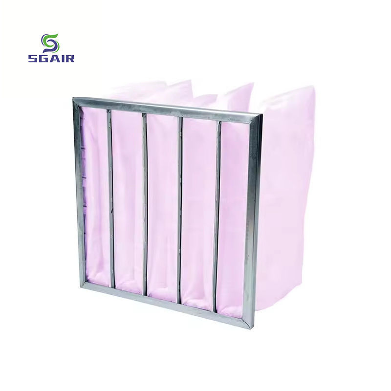 Filtro de bolsillo de fibra de vidrio de gran caudal de aire Área de filtro efectiva grande